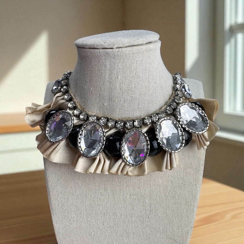 Mixit Rare Satin And Rhinestone Neck Sash Double Face Satin Ruffled Necklace Nwt 29$